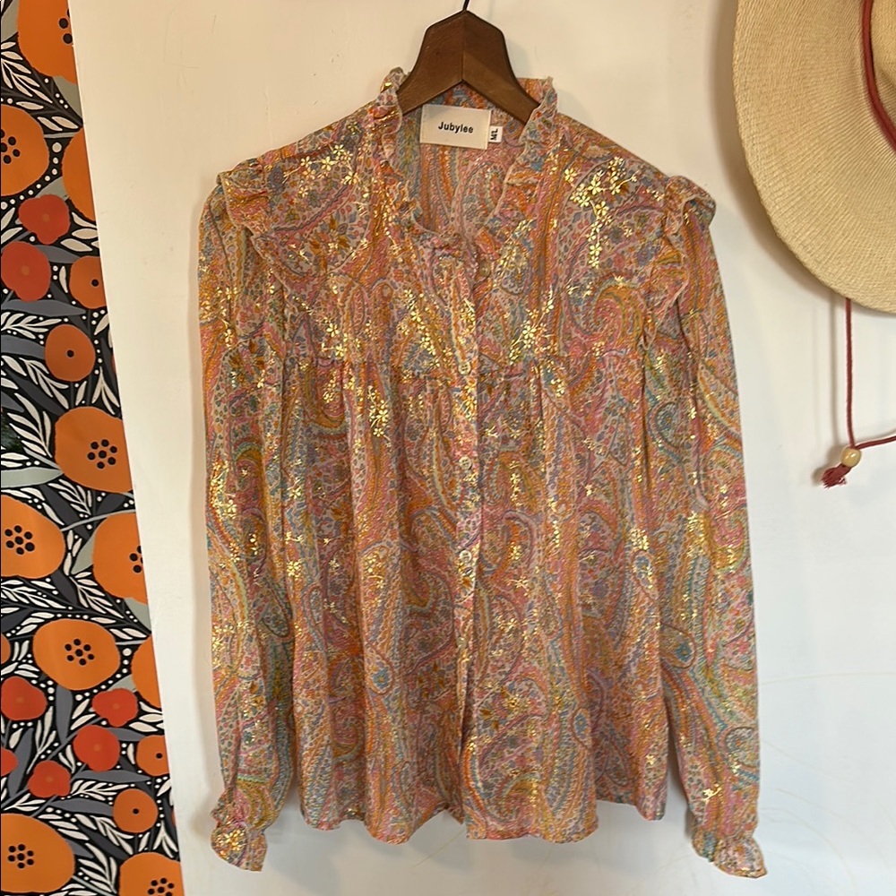 Long Sleeve Blouse with Ruffled Bib Collar